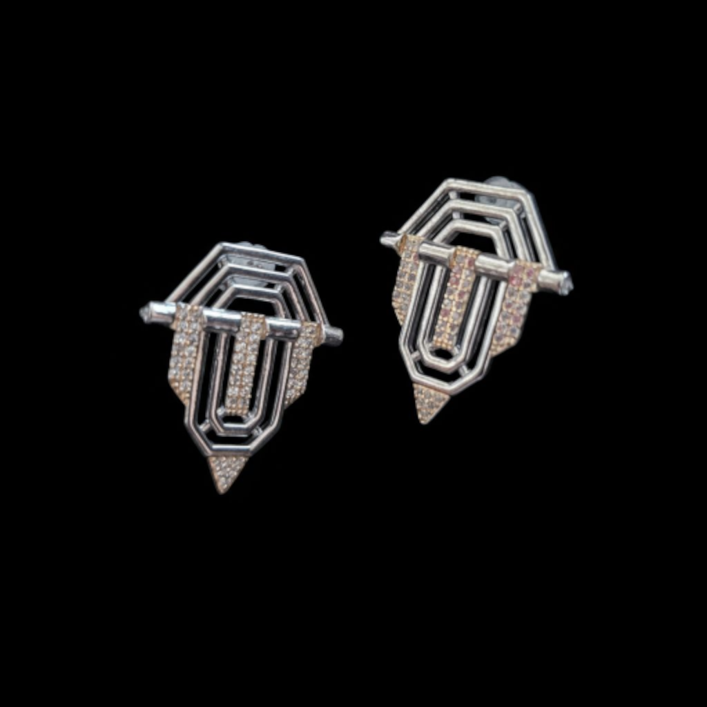 Two-Tone Geometric Zircon Earrings